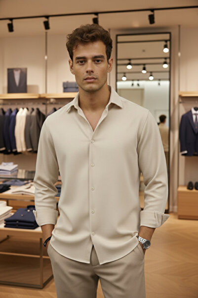 Mamlay Cream Half Oversized Men's Shirt