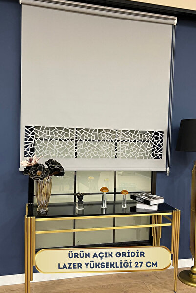 EYMENS HOME EYM320 Lazer Kesim Stor Perde Açık Gri Renk