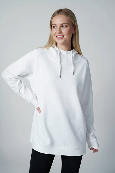 bilcee Hanorac lung, alb, periat, cu textura moale, cu glugă, pentru femei, 4785