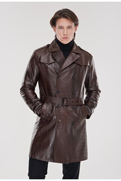 HYPNOTIC HUMAN Timsah Baskılı Trençkot Kuzu Derisi