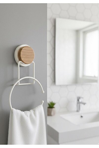 Okyanus Home Ahşap Desenli Magic Fix Sihirli Yapışkan Beyaz Yuvarlak Havluluk