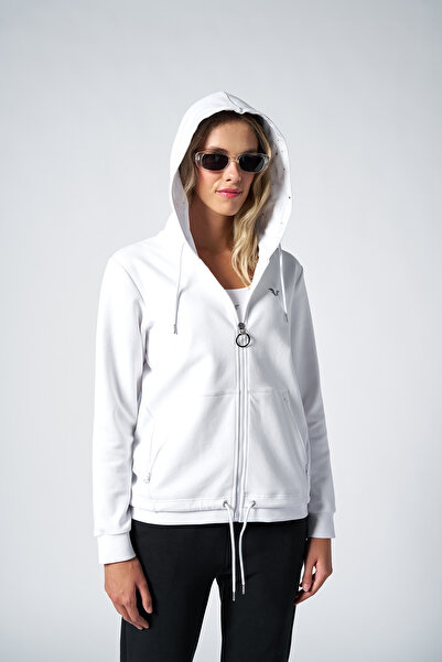 bilcee Women's White Fashion Soft Textured Brushed Hooded Sweatshirt Set 4037