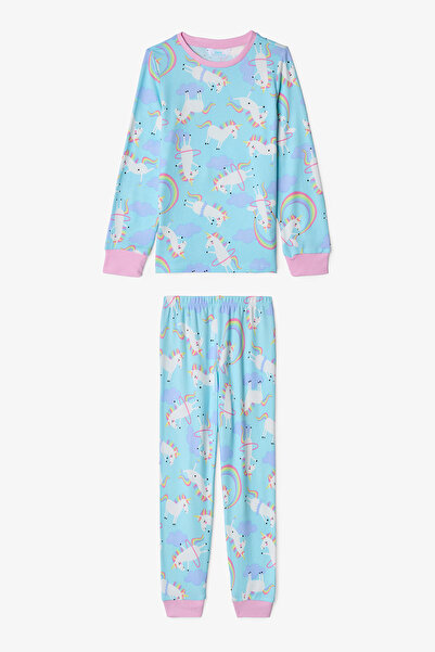 Penti Light Blue Girl's Unicorn Patterned Pajama Set