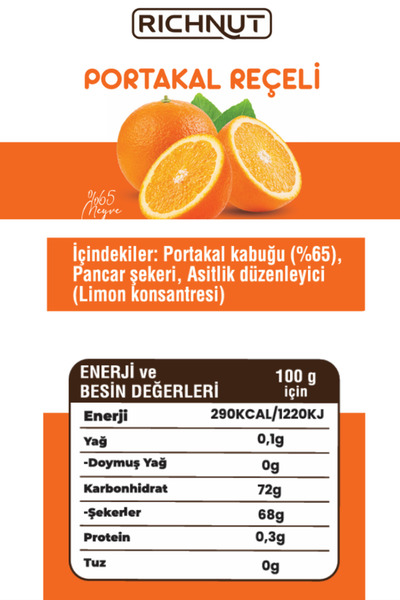 RİCHNUT Portakal Reçeli (Katkı, Koruyucu, Renklendirici İÇERMEZ)
