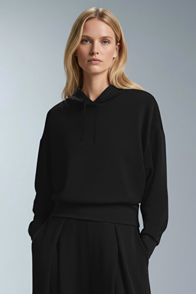 bilcee Hanorac negru cu glugă modal pentru femei 4841