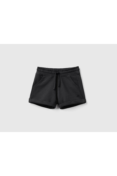 United Colors of Benetton Schwarze Sweat-Shorts mit Glitzer-Logo für Mädchen