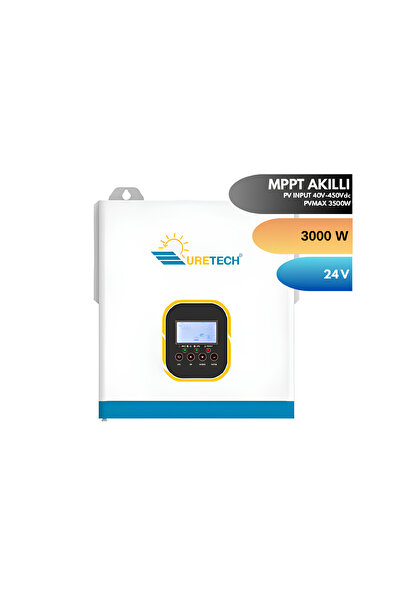 URETECH 3kva 3000va 3000 Watt Tam Sinüs Şarjlı Akıllı H.v. 100a Mppt Inverter 24v-220v Invertör 3kw