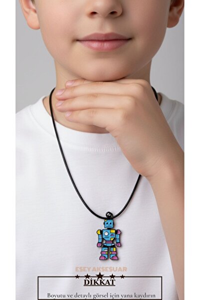 Esey Dizayn Robot Kolye ve Deri Bileklik  - İkili Set