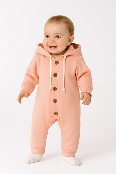 Chicsy Baby Unisex Bebek Kapüşonlu Düğmeli Mevsimlik Tulum