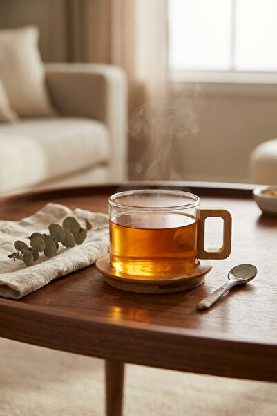 MAKRİ HOME Glass Mug with Bamboo Handle and Base 200 ml – Borosilicate Glass