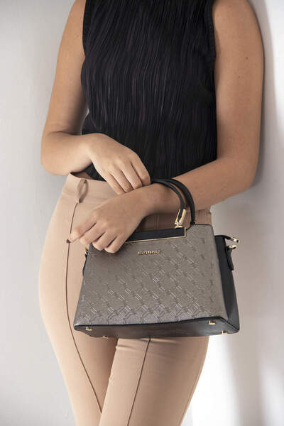 Silver Polo حقيبة يد نسائية بلاتينية سوداء - Nv913