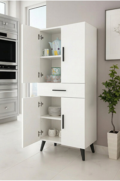 Alesta Life 4 Kapaklı Çekmeceli Mutfak Dolabı Banyo Dolabı Çok Amaçlı Dolap Beyaz