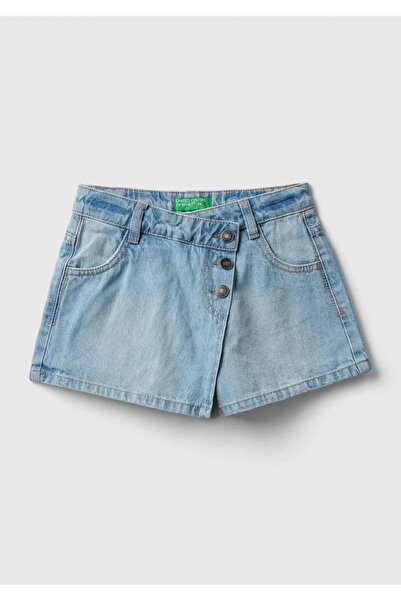 United Colors of Benetton Kız Çocuk Açık Mavi Kemer Delilikli Düğme Detaylı 4...