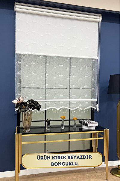 EYMENS HOME Eymen's Eym1095 Çift Mekanizmalı Tül Ve Stor Perde Kırık Beyaz (b...