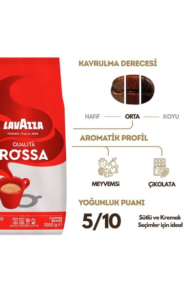 LavAzza Qualita Rossa Espresso Çekirdek Kahve 1 kg | 2'li Avantajlı Paket