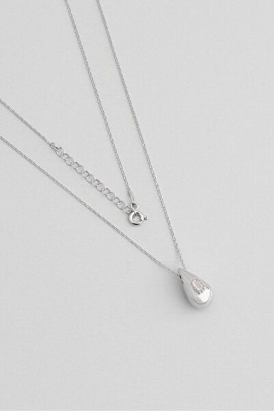 So CHIC... Beyaz Taşlı 18 Ayar Beyaz Altın Kaplama 45 Cm Gümüş Minimal Kolye