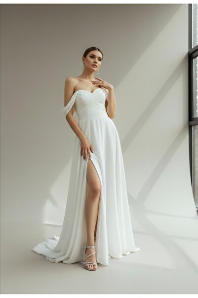 ENDAMIM Rochie de nuntă, de logodnă, rochie pentru sedinta foto drapat Rochie din șifon cu mâneci joase