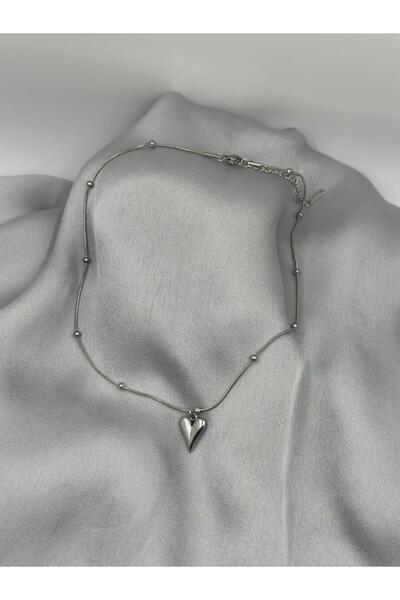 By Tubayokus Dorika Silver Long Heart Bulk Necklace