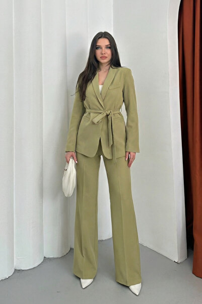 AKD Atelier Women's double belted blazer jacket pants set