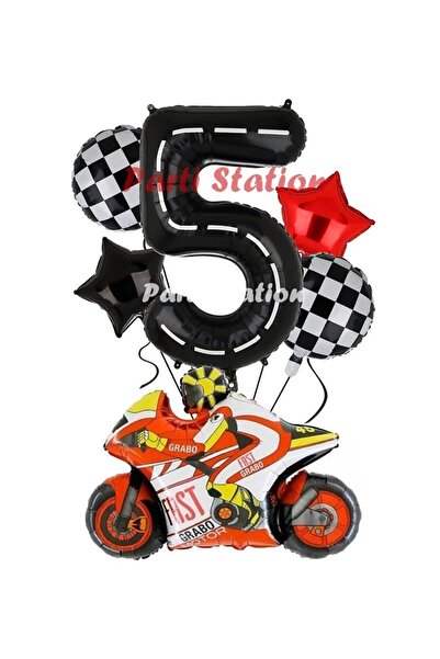 Parti Station Motosiklet Yarış Motoru Konsept 5 Yaş Balon Set Motosiklet Doğu...