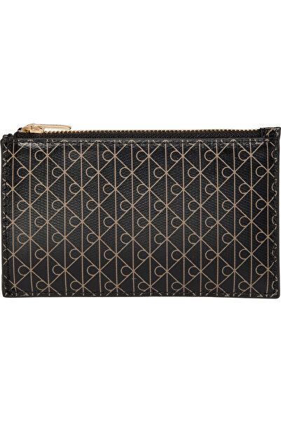 Calvin Klein Women Black/Matte Black Monogram Logo Aop Top Zip Card Holder