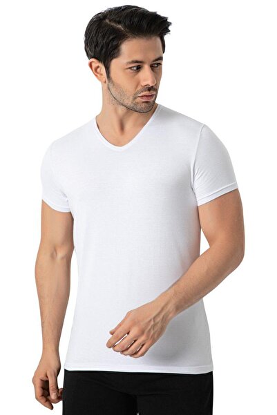 LÜXDRM Lüx Drm 3905 Men's Bamboo V-Neck Short Sleeve Undershirt