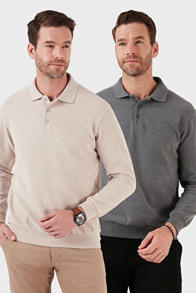 Buratti سترة بولو للرجال بياقة بولو من مزيج القطن بقصة عادية، عبوة من قطعتين،...