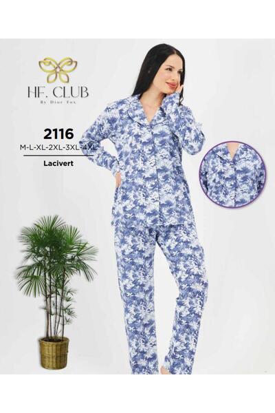 HF Club 2116 Жіночий піжамний комплект з довгими рукавами та ґудзиками спереду