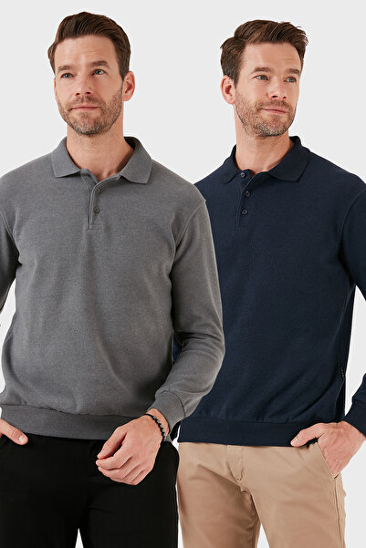 Buratti Pulover cu guler polo din amestec de bumbac, cu potrivire normală, pa...