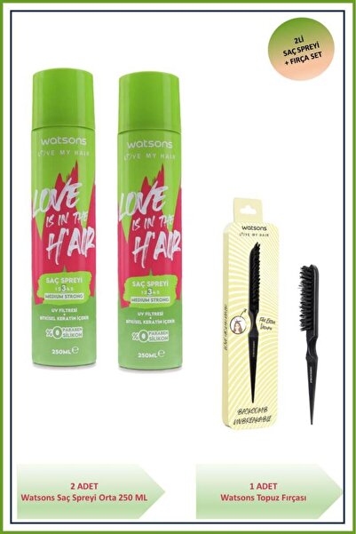 Watsons Saç Spreyi Orta Güçlü 250 Ml X2 Ve Topuz Fırçası
