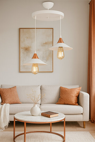 zorbey enet aydınlatma İkili Mantar Sarkıt Beyaz Modern Salon, Oturma Odası Avizesi