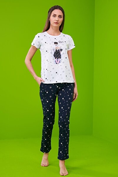 Pjs Pijama طقم بيجامة نسائي منقوش بنجوم Pjs 23102