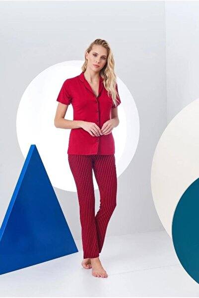 Pjs Pijama Pjs 24156 Жіночий піжамний комплект у смужку з ґудзиками