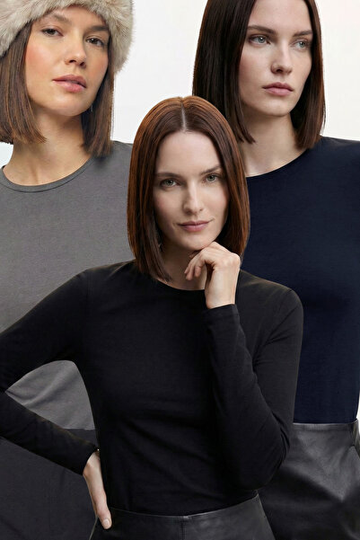 VODENS Μαύρο Anthracite Navy Blue - Σετ μπλούζα με μακρυμάνικο 3 τεμάχια με λ...