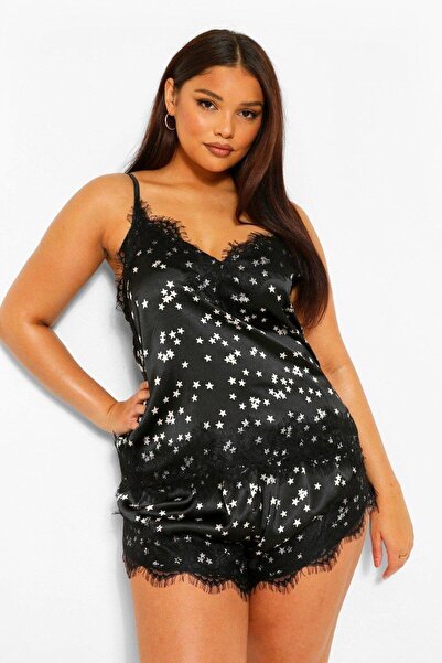 For Dreams 8325 Kadın Yıldız Desenli Saten Gecelik Takım