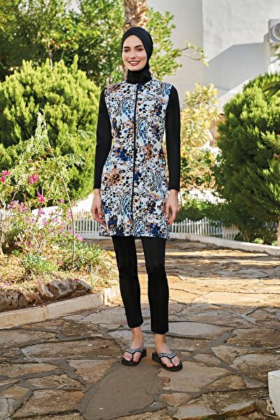 Ruko Maio 23139-7 Women's Large Size 0 Collar Parachute Fabric Full Hijab Swi...