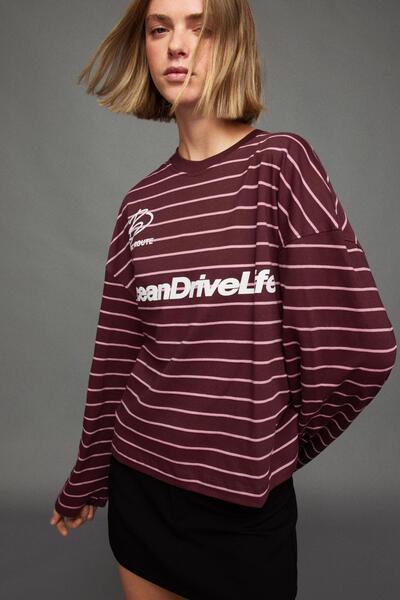 Bershka Uzun kollu oversize baskılı tişört