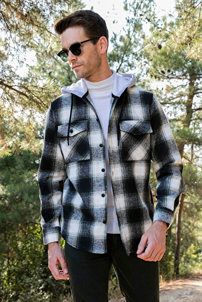 Buratti Ekoseli Çift Cepli Kapüşonlu Oduncu Gömlek Erkek GÖMLEK CF22W2650