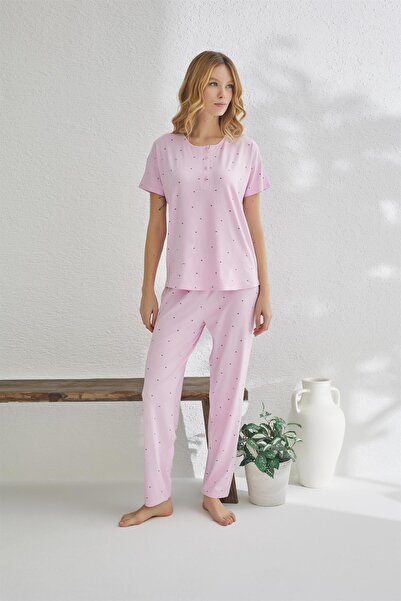 Estiva 23120 Жіночий піжамний комплект з крапчастим коміром на ґудзиках, віск...