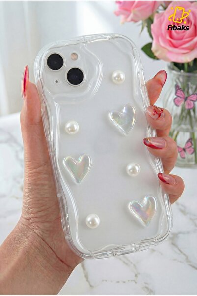 Fibaks Apple Iphone 14 Plus / 15 Plus Kılıf 3d Kalpli Inci Tasarımlı Desenli ...