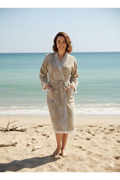 TekStilize Muslin 2 Layer Coral Patterned Bathrobe (100% Cotton)