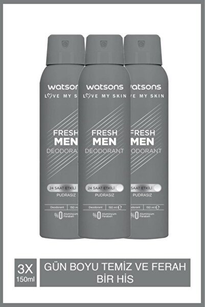 Watsons Fresh Men Pudrasız Deodorant Sprey 3x150ml
