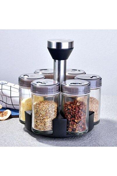OEM Set of 6 glass spice containers with rotating stand