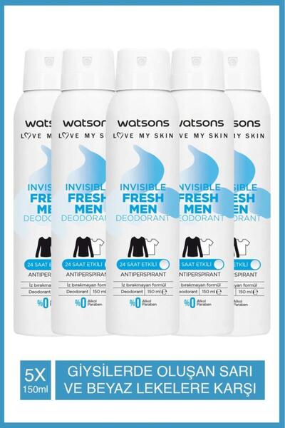 Watsons Fresh Men Deodorant Sprey Pudrasız 5x150ml
