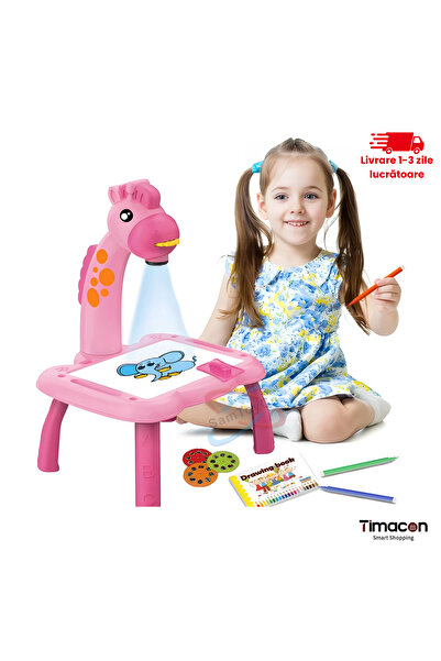 Tim Masă Desen cu Proiector pentru Copii–3 Discuri×24 Şabloane, 2 Carioci,Muz...