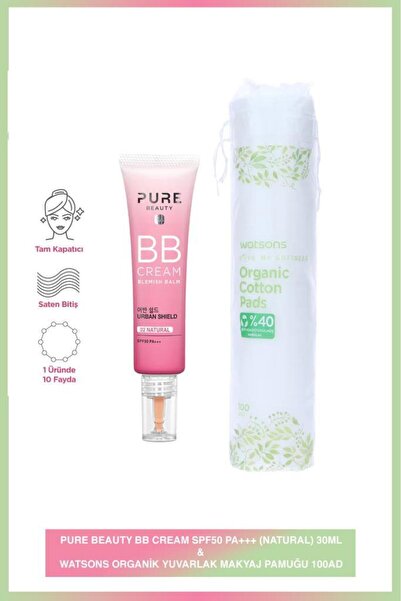 PURE BEAUTY Bb Cream Spf50 Natural 30 Ml + Watsons Organik Makyaj Pamuğu