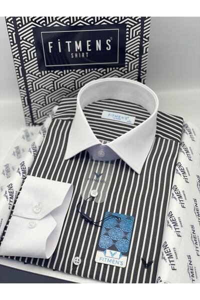 Fitmens Classic long sleeve pocketless collar cuff white gift boxed men's shirt fs-004328 - black white