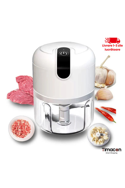 Tim Mini Tocător Electric 250 ml cu Încărcare USB, 3 Lame Inox, Portabil și Ușor de Curățat