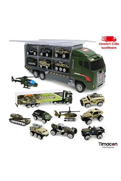 Tim Set Camion Trailer 24 Piese, Vehicule Pull-Back, Interactiv, 45×12×18 cm
