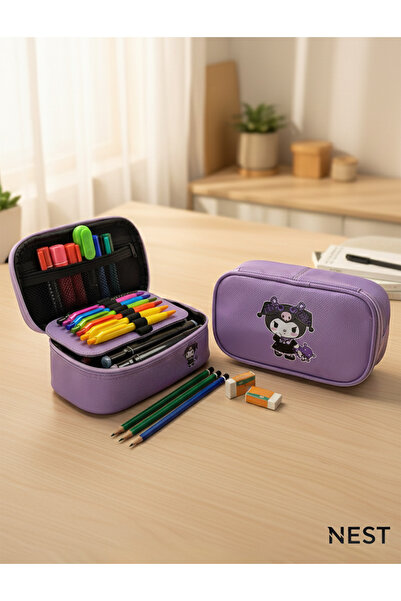 Nest Kuromi Baskılı Sunii Deri Lüks Lila Kalem Kutusu Kalemlik Kırtasiye Okul Kırtasiye
